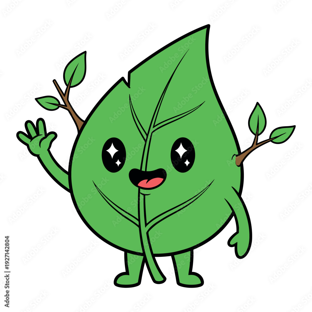custom made wallpaper toronto digitalCute cartoon leaf character waving with friendly expression