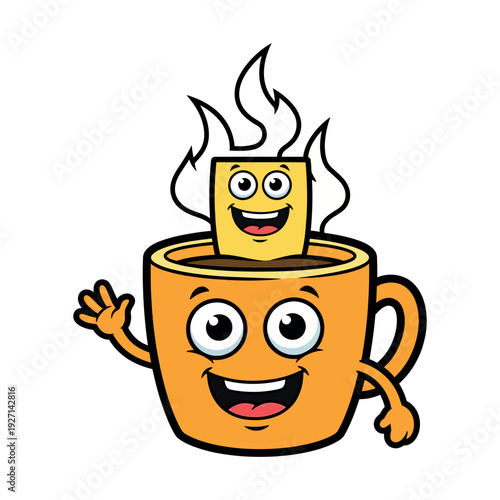 Wallpaper Mural Friendly cartoon coffee cup and toast characters smiling together Torontodigital.ca