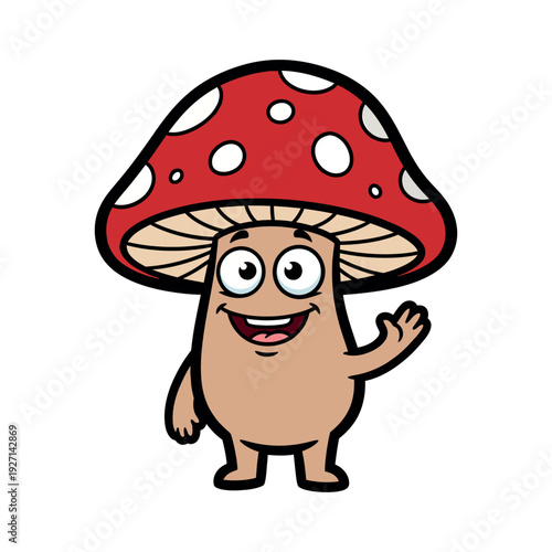 Wallpaper Mural Friendly cartoon mushroom character waving with big smile Torontodigital.ca