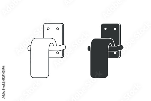 Simple black and white door handle graphic illustration.