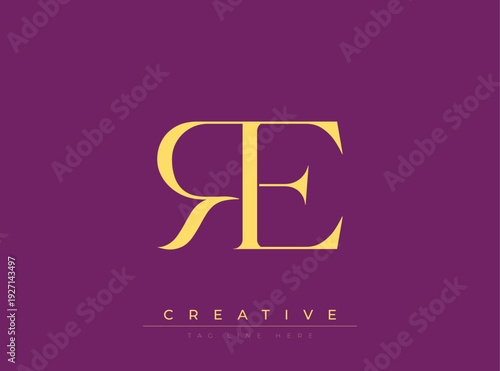 RE Creative Luxury Logo. This logo crafted for creative branding and luxury business identity. Ideal for boutique fashion labels, premium stationery, corporate mark, and marketing materials.