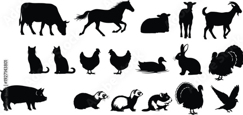 Black silhouettes of various farm and domestic animals