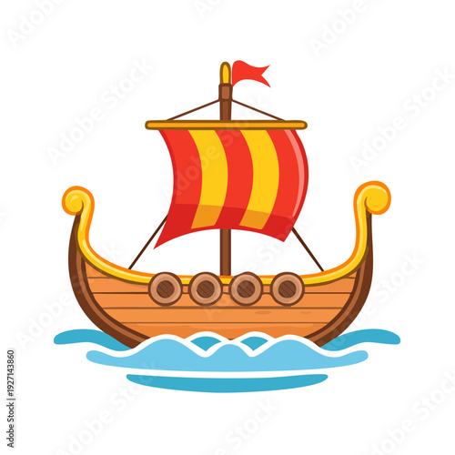 A vibrant illustration of a viking ship sailing on the sea, showcasing its unique design and historical significance