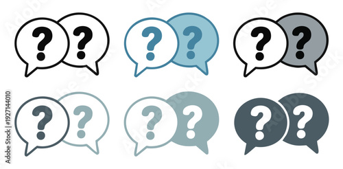 Question mark speech bubble illustration set in various colors and transparencies for help centers