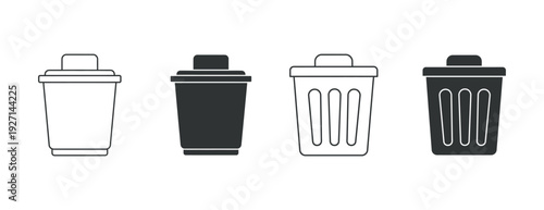 Set of four different trash can icons in various styles.