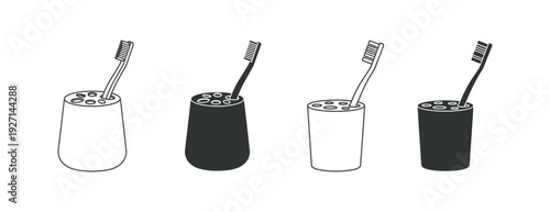 Toothbrushes in holders in different styles.