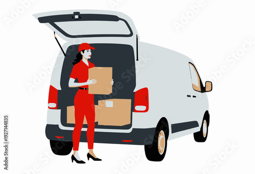 Efficient Delivery Service with a Capable Courier Loading Packages into a Spacious White Van for Timely Transport to Multiple Destinations