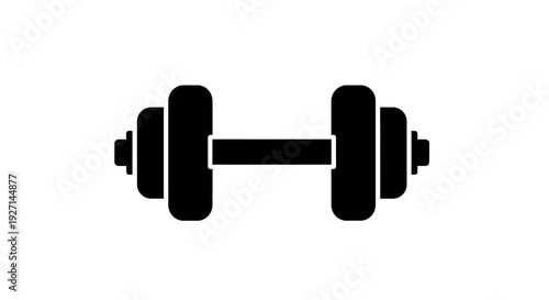 Black Dumbbell Icon on White Background.