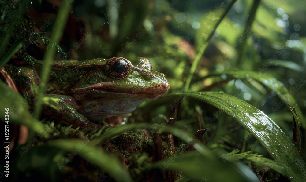 Obraz premium A frog is sitting in the grass