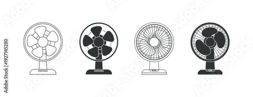 Set of four different fan illustrations in various styles.