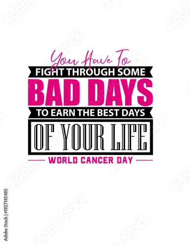 Set of bold monochrome typography designs with awareness ribbons integrated into World Cancer Day text for health campaign materials and global advocacy, Concept of awareness, health, cancer support