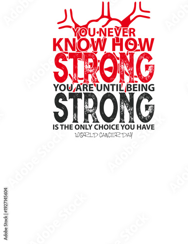 Set of bold monochrome typography designs with awareness ribbons integrated into World Cancer Day text for health campaign materials and global advocacy, Concept of awareness, health, cancer support