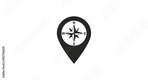 Black and white compass navigation symbol.