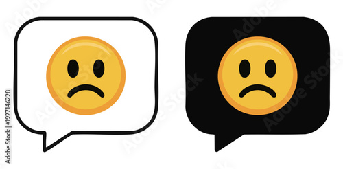 Sad face emoji in speech bubble. unhappy and negative emotion communication symbol
