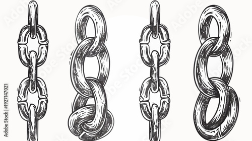 Four stylized grayscale chains against a white background; detailed illustrations