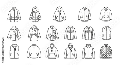 Collection of hand-drawn jacket and coat illustrations.