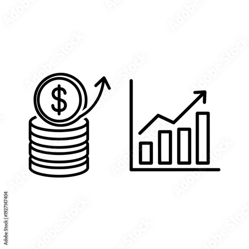 Minimalist finance icons set for global business, investment and economic concepts