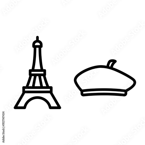 Minimalist French language icons for learning, travel, and cultural exchange