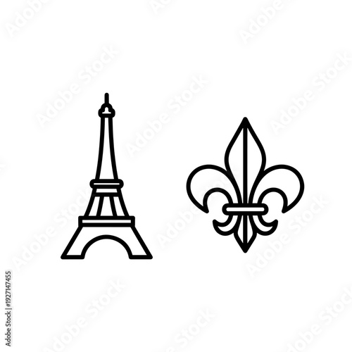 Minimalist French language icons for education, travel, and global communication
