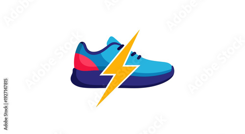 Blue running shoe with lightning bolt.