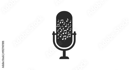 Black Microphone with Music Notes Emitting.