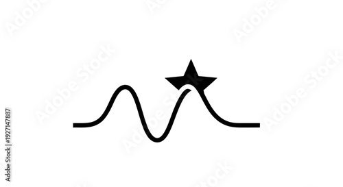 Black star on wavy line graphic.