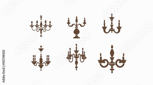 Collection of ornate chandelier silhouettes in a brown color on a white background