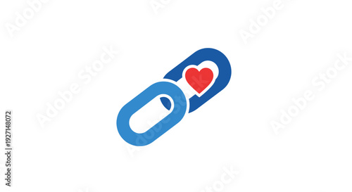 Blue chain link with red heart.