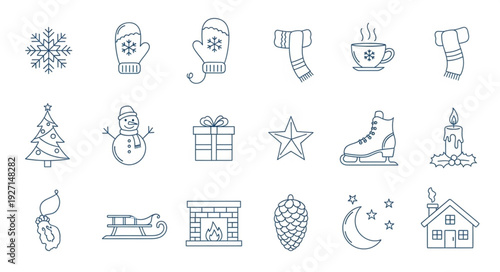 Collection of Hand Drawn Christmas Icons and Symbols.