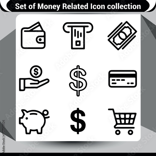 Essential money icons in a clean line art style, ideal for financial and business graphics