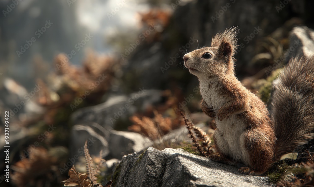 Obraz premium A squirrel is standing on a rock