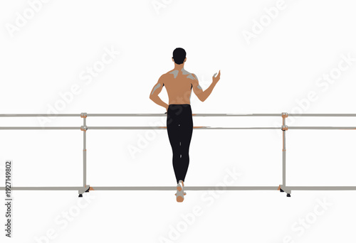 Elegant Dancer Practicing Ballet Movements on Barre with Precision and Grace in Minimalist Studio Setting