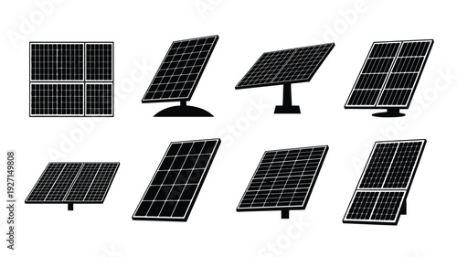 Solar panels in various designs and angles vector illustration
