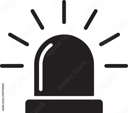 Black siren light with radiating lines on white background also transparent background alarm emergency