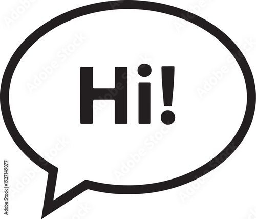 Black speech bubble with white text saying hi and an exclamation mark also transparent background chat bubble