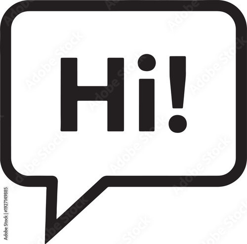 Black speech bubble with white outline containing the bold text hi and an exclamation mark also transparent background
