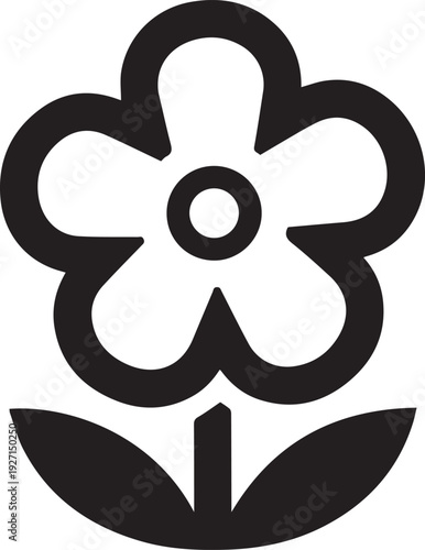 Simplified black and white illustration of a flower with bold lines and minimalist design