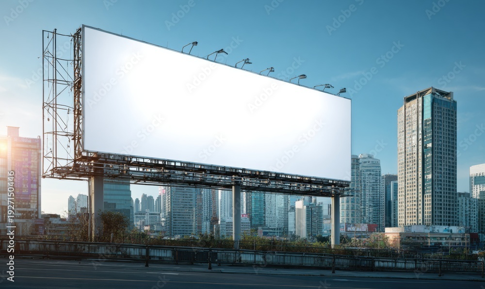 Obraz premium A large billboard is on a pole in the middle of a city