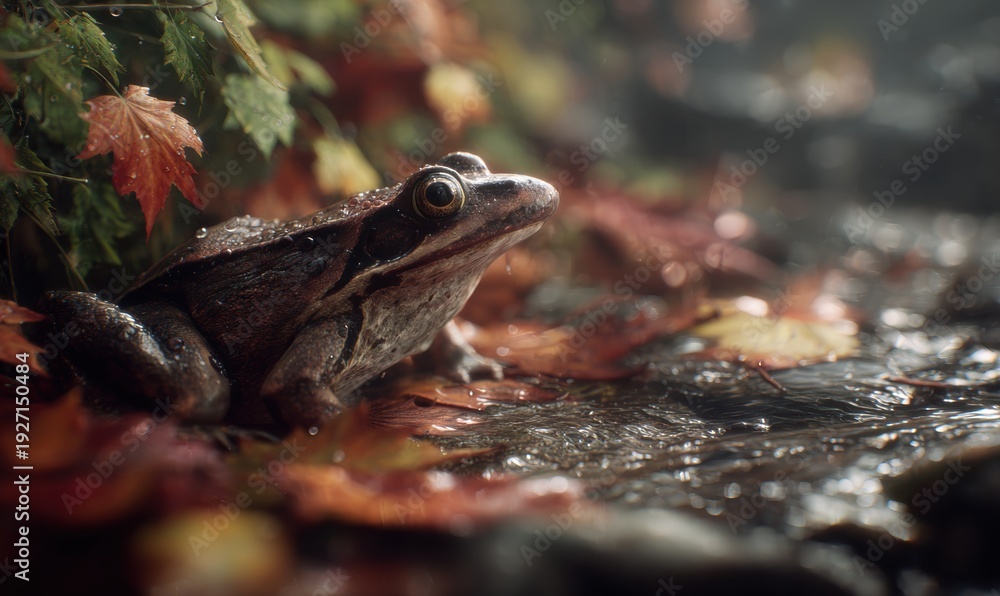 Obraz premium A frog is sitting on a leaf