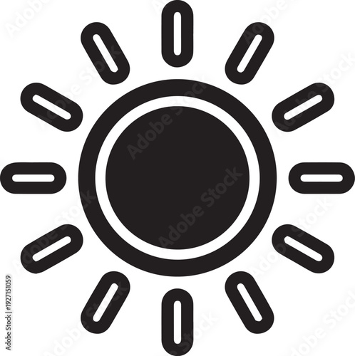 Simple black sun illustration with rays on a clean background viewed from a straightforward perspective