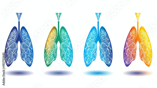 Four stylized lungs with varied gradient colors and intricate white internal structures on white