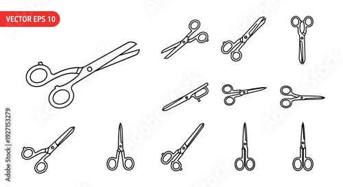 Collection of Hand-Drawn Scissors Icons: Various Types and Styles