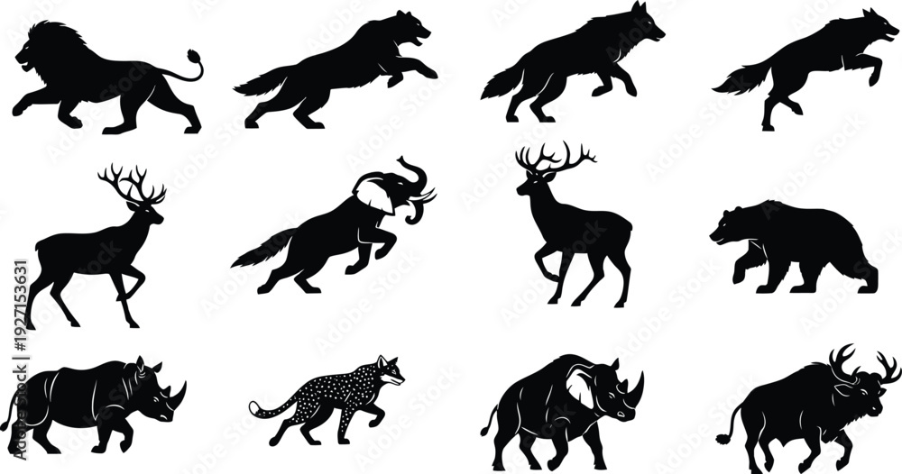Obraz premium Silhouettes of various african animals in motion