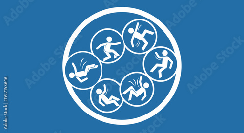 Diverse group of people in various activities inside a circle on a blue background, representing community, inclusion, and diversity.