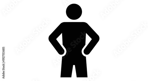 Man standing with hands on hips in a confident and assertive pose on an isolated white background, showing readiness and power.