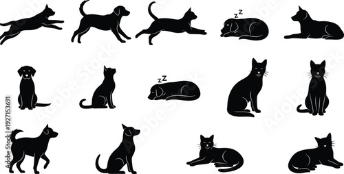 Collection of feline silhouettes in various poses