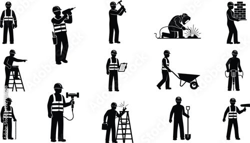 Construction workers engaged in various tasks