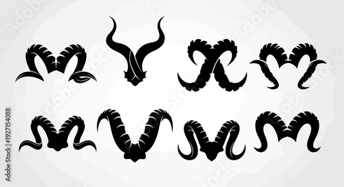 Collection of Ram Horns Silhouettes: Aries Zodiac, Tribal Symbols, and Animal Motifs