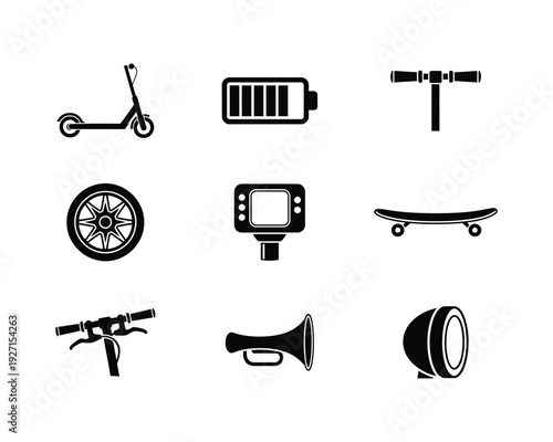 Collection of various transportation and tool icons