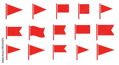 Collection of Red Flags Icons, Warning Signs, Alert Symbols, Different Shapes